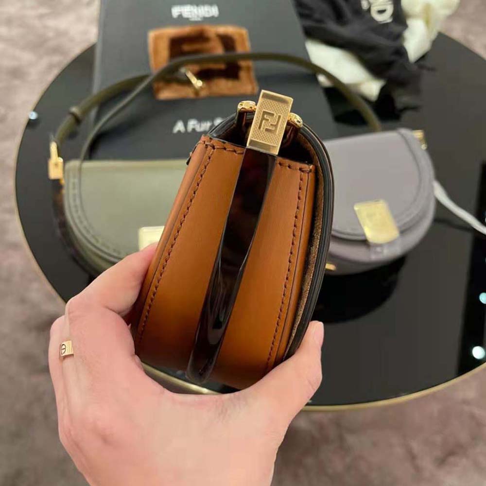 Fendi Women Moonlight Hand-Stitched Leather Satchel Bag-Brown - image 6