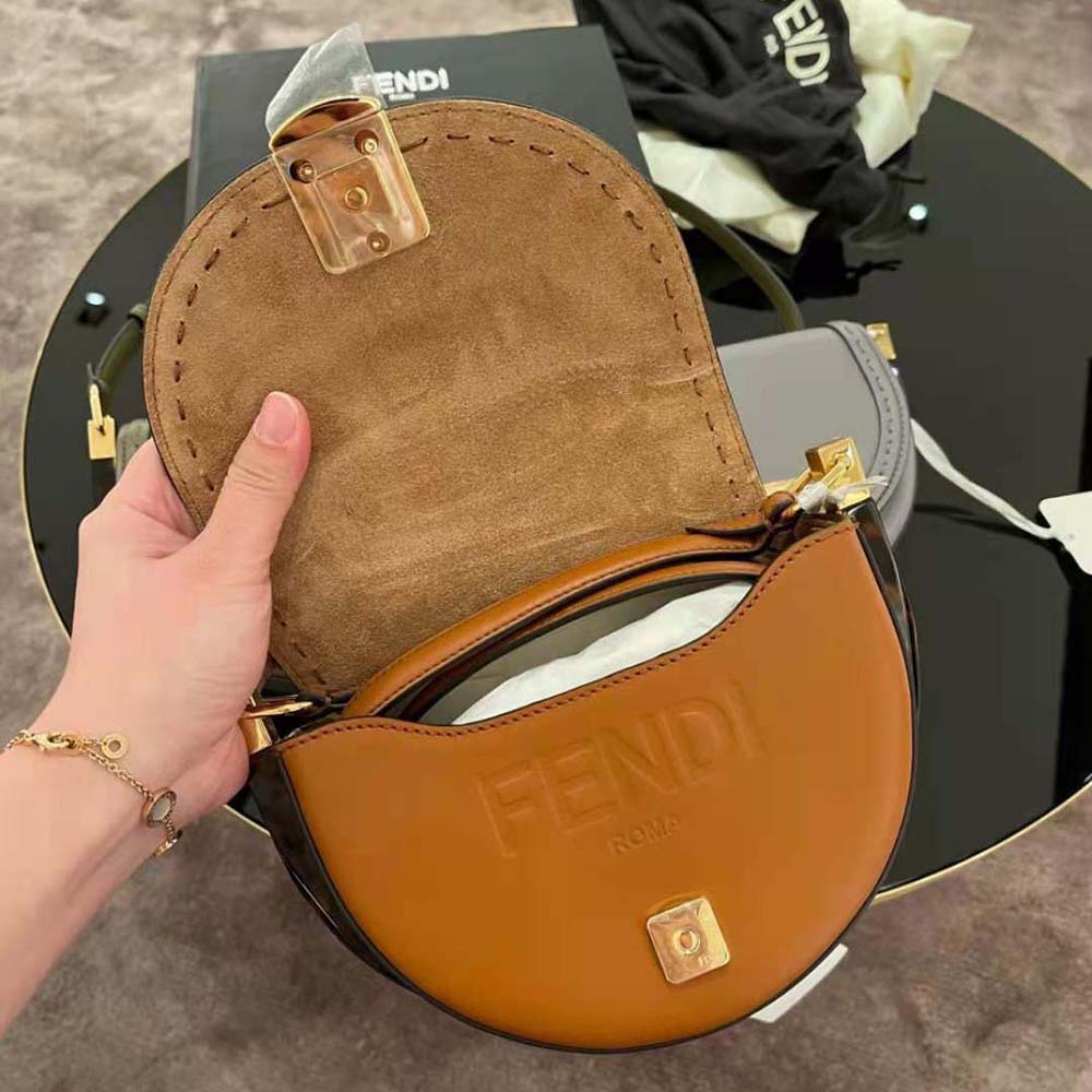 Fendi Women Moonlight Hand-Stitched Leather Satchel Bag-Brown - image 4