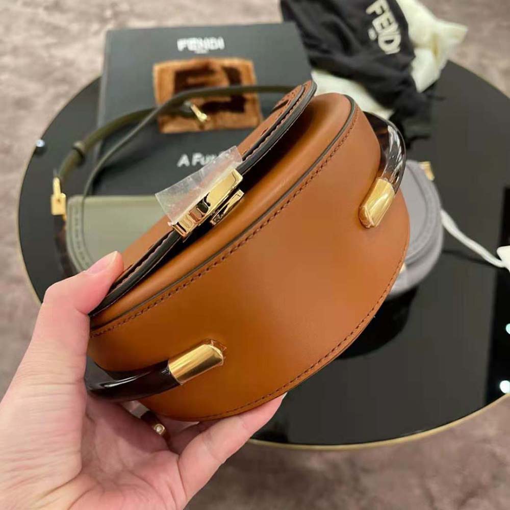 Fendi Women Moonlight Hand-Stitched Leather Satchel Bag-Brown - image 5