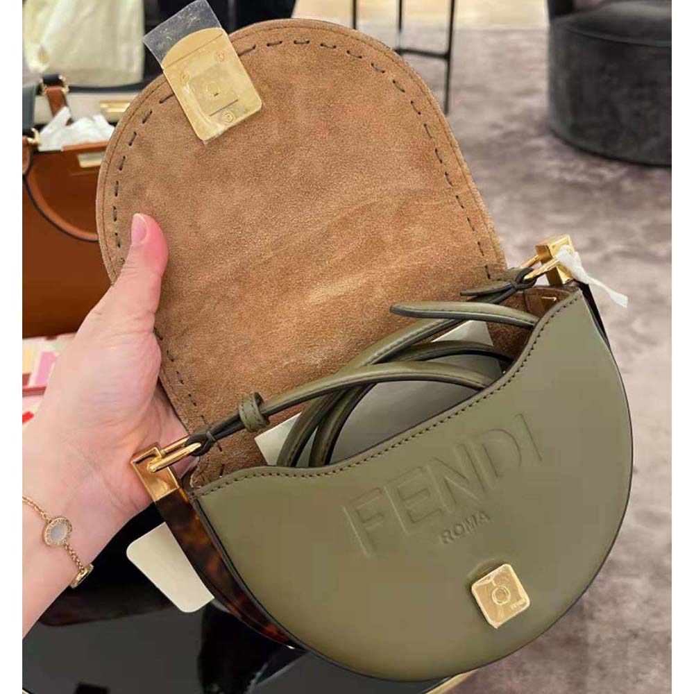 Fendi Women Moonlight Hand-Stitched Leather Satchel Bag-Green - image 4