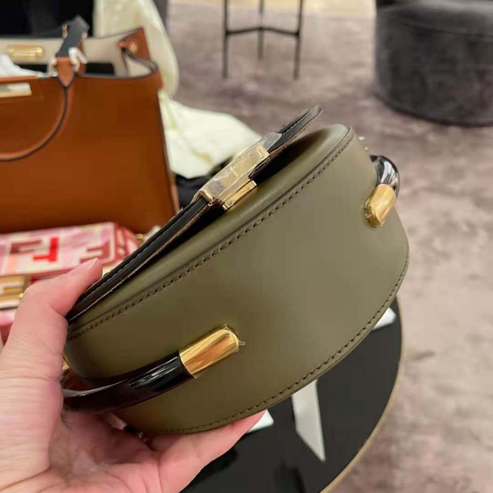 Fendi Women Moonlight Hand-Stitched Leather Satchel Bag-Green - image 5