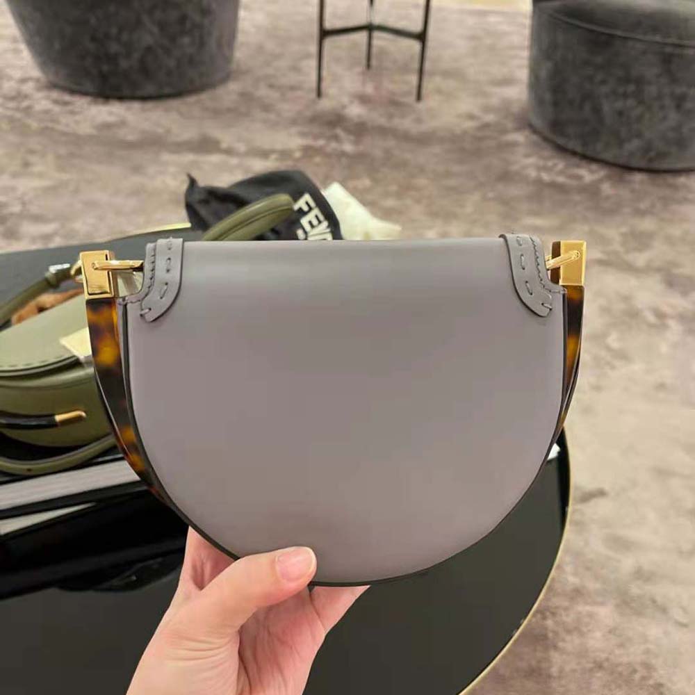 Fendi Women Moonlight Hand-Stitched Leather Satchel Bag-Silver - image 3