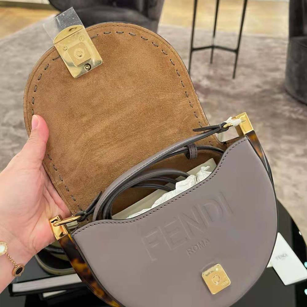 Fendi Women Moonlight Hand-Stitched Leather Satchel Bag-Silver - image 6