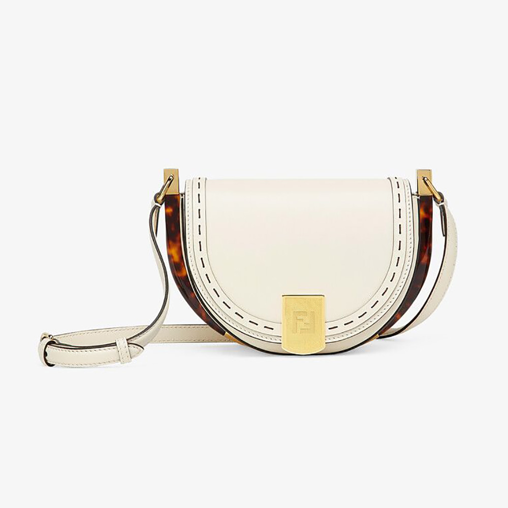 Fendi Women Moonlight Hand-Stitched Leather Satchel Bag-White - image 1