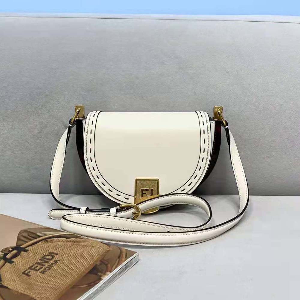 Fendi Women Moonlight Hand-Stitched Leather Satchel Bag-White - image 2