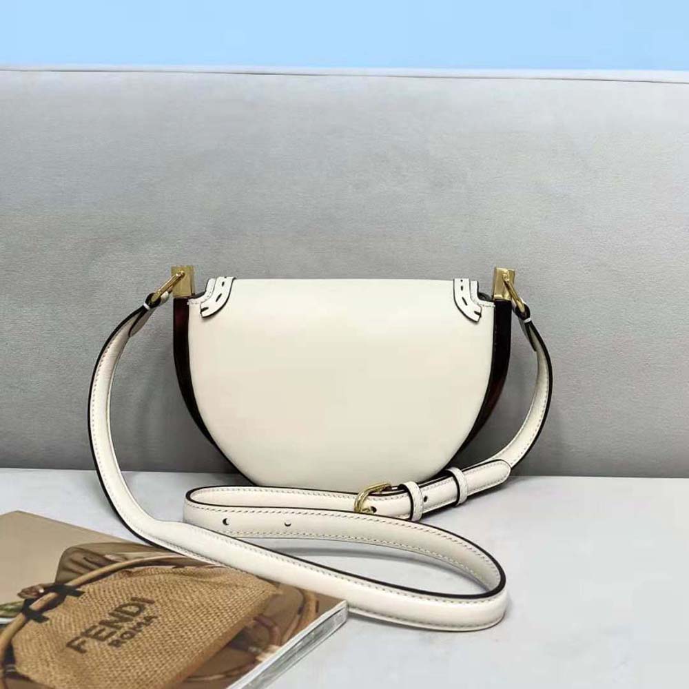 Fendi Women Moonlight Hand-Stitched Leather Satchel Bag-White - image 3