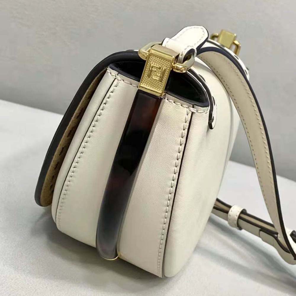 Fendi Women Moonlight Hand-Stitched Leather Satchel Bag-White - image 5