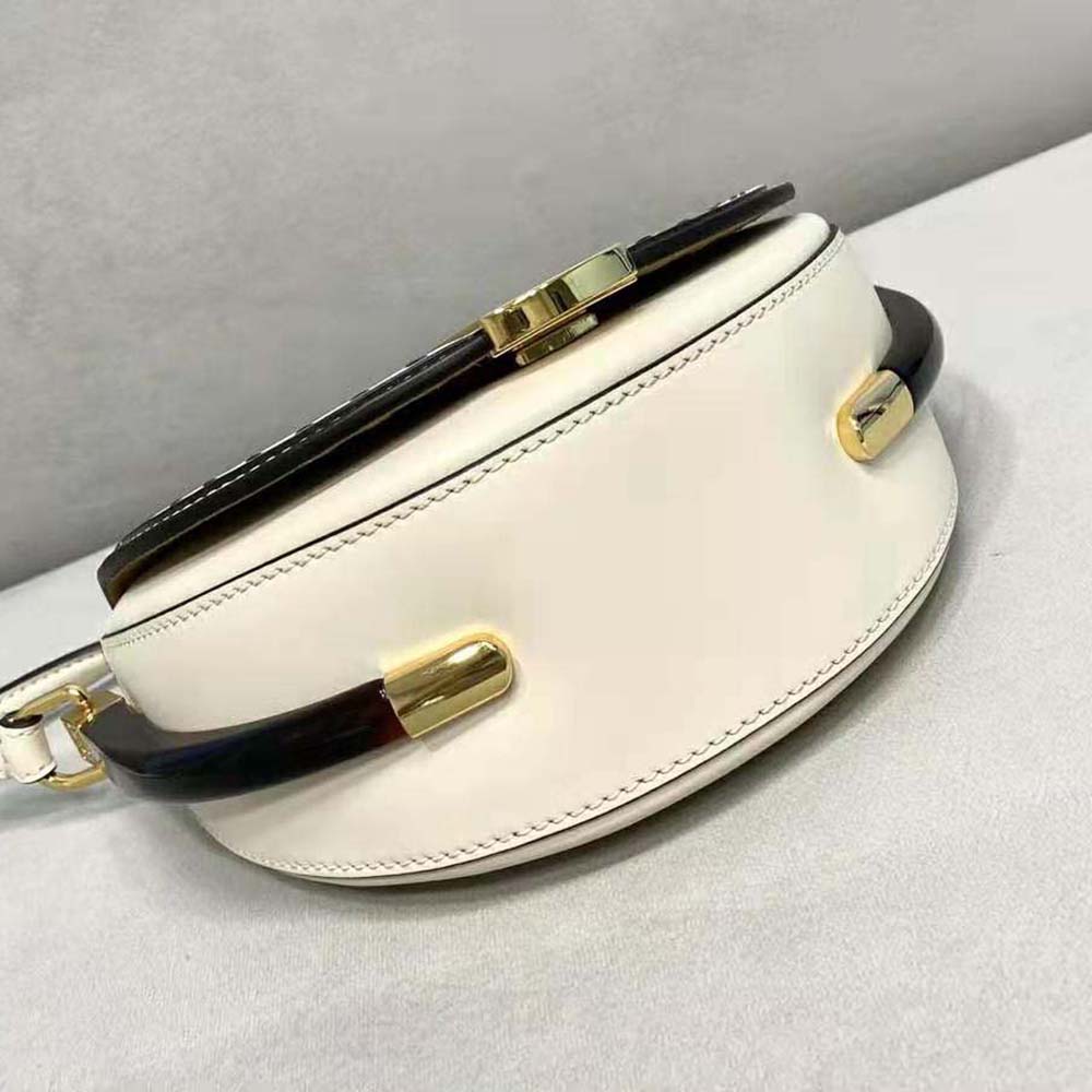 Fendi Women Moonlight Hand-Stitched Leather Satchel Bag-White - image 4