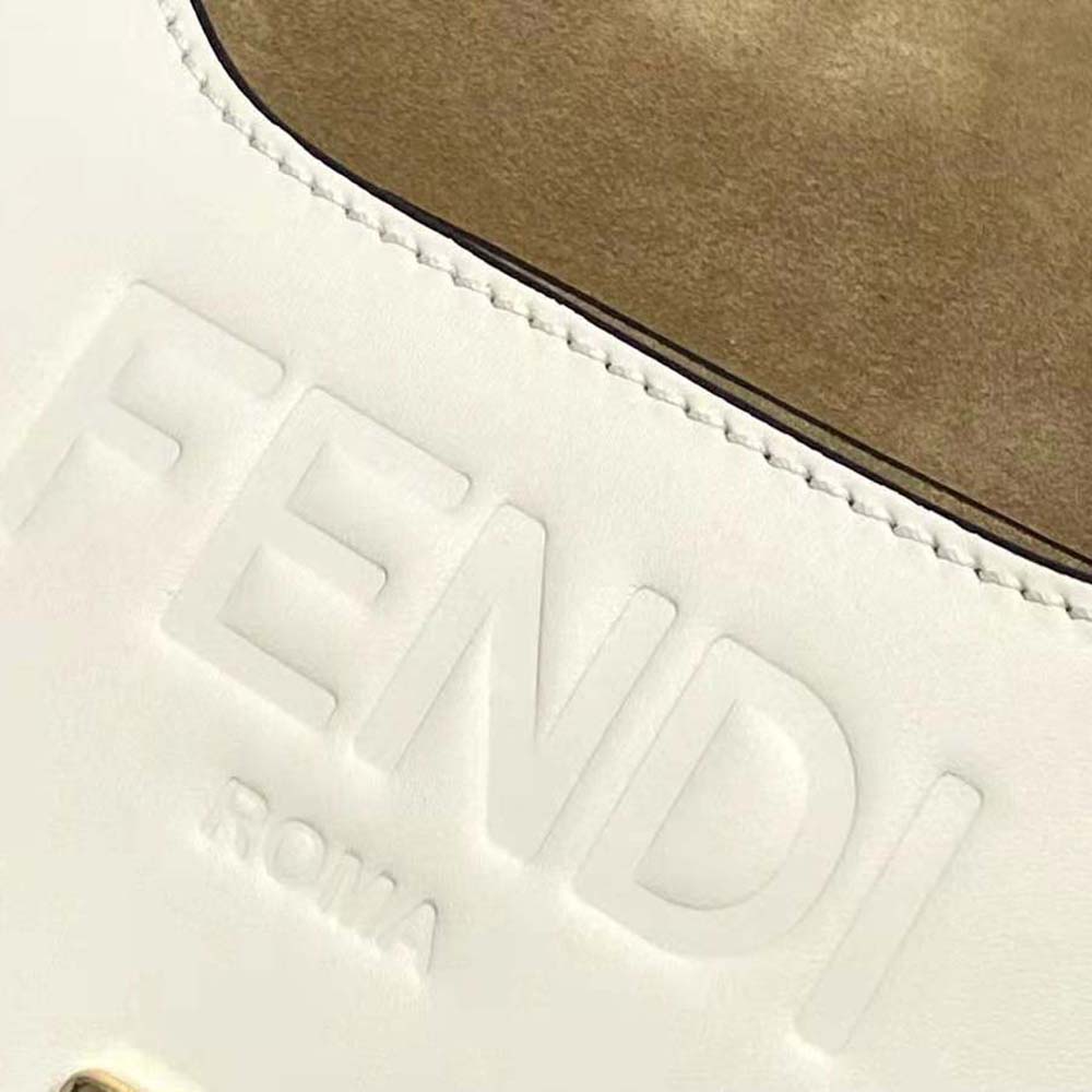 Fendi Women Moonlight Hand-Stitched Leather Satchel Bag-White - image 9