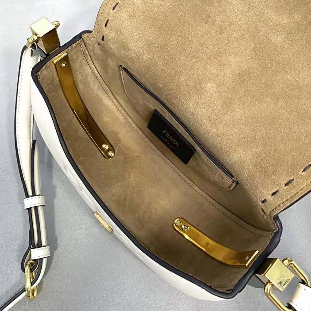 Fendi Women Moonlight Hand-Stitched Leather Satchel Bag-White - image 6