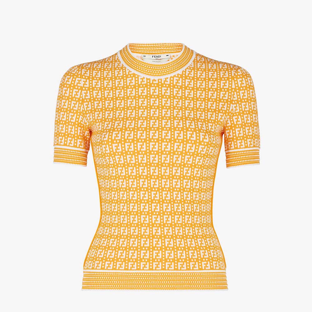Front view of Fendi Women Orange Viscose Sweater in vibrant yellow