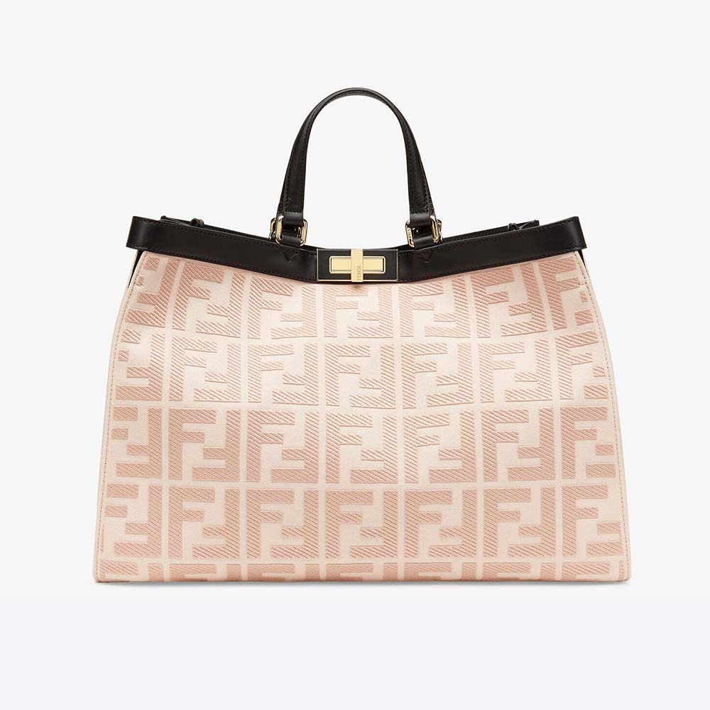 Front view of Fendi Women Peekaboo X-Tote Embroidered Canvas Bag-Pink