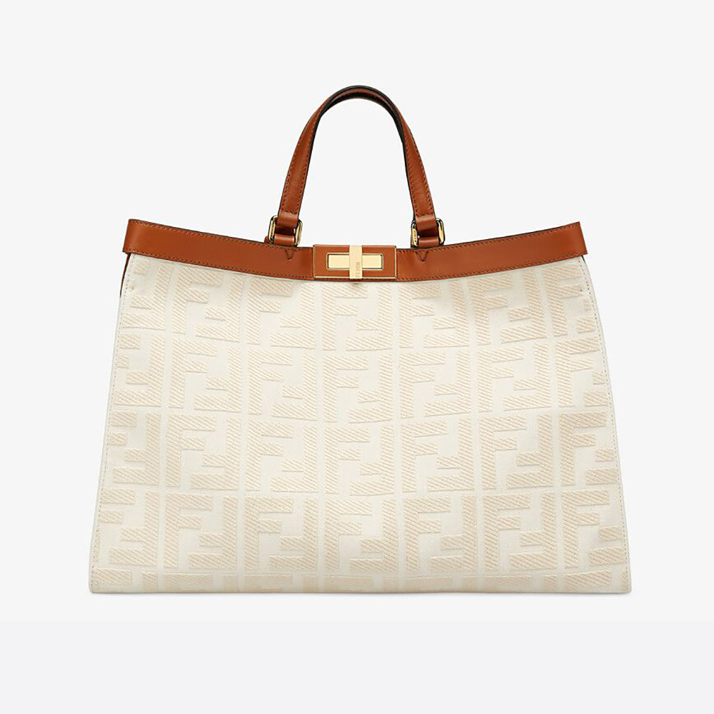 Fendi Women Peekaboo X-Tote Embroidered Canvas Bag-White - image 1