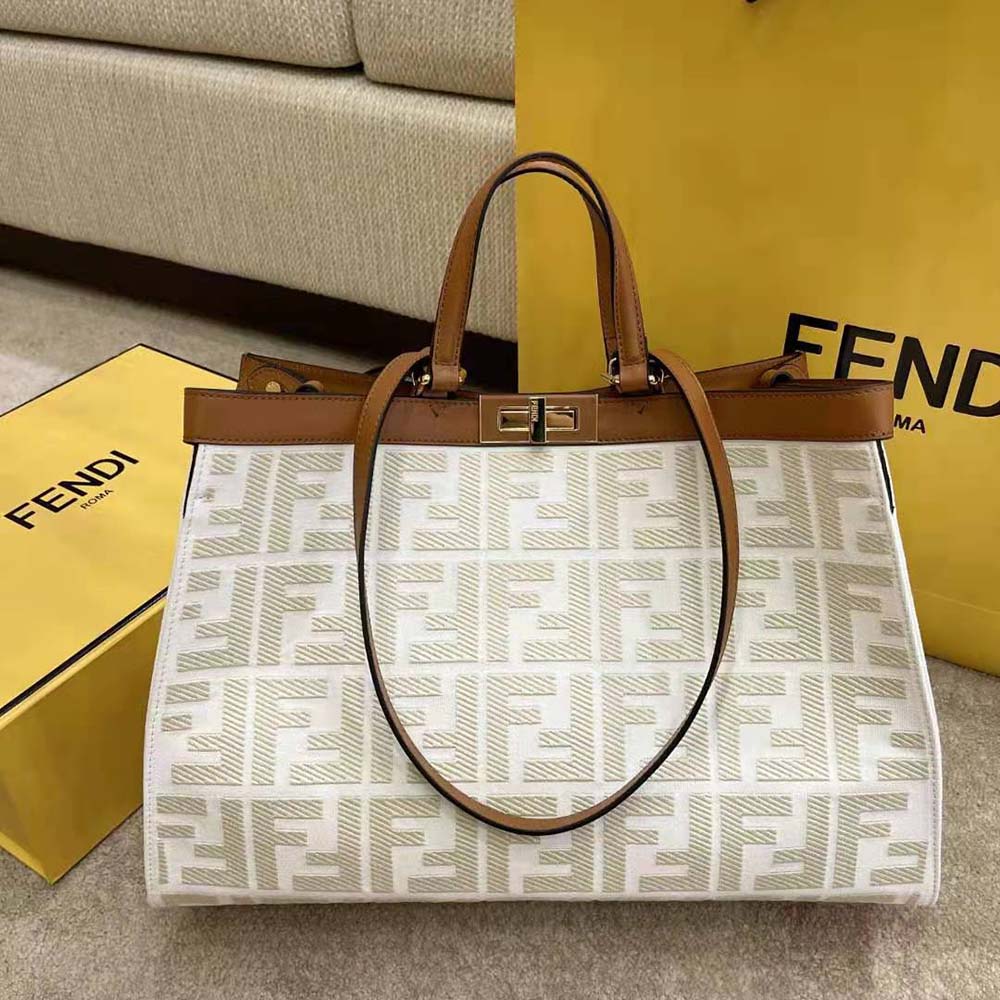 Fendi Women Peekaboo X-Tote Embroidered Canvas Bag-White - image 2