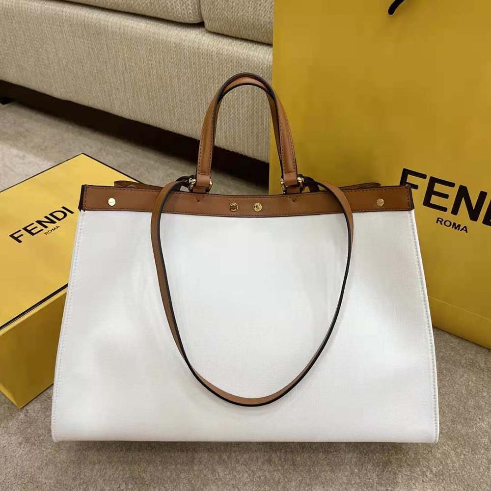 Fendi Women Peekaboo X-Tote Embroidered Canvas Bag-White - image 3