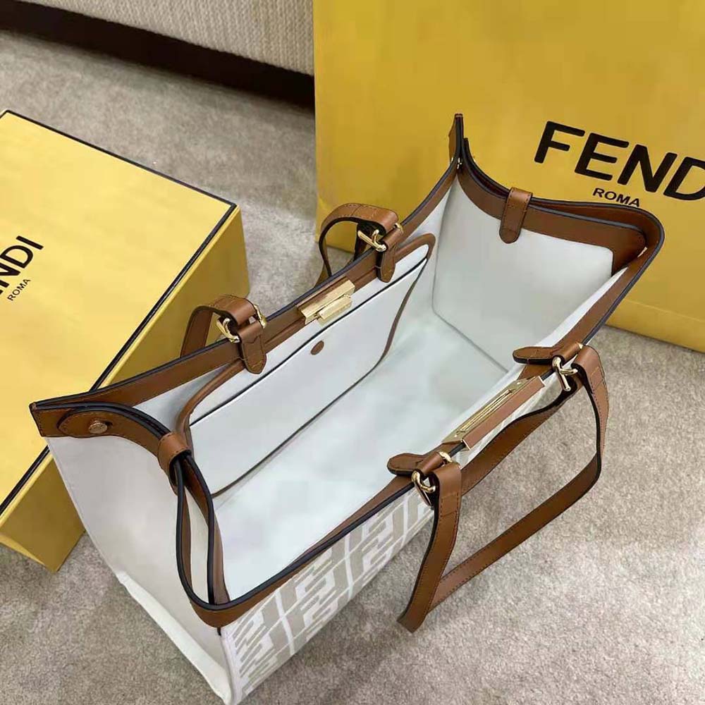 Fendi Women Peekaboo X-Tote Embroidered Canvas Bag-White - image 4