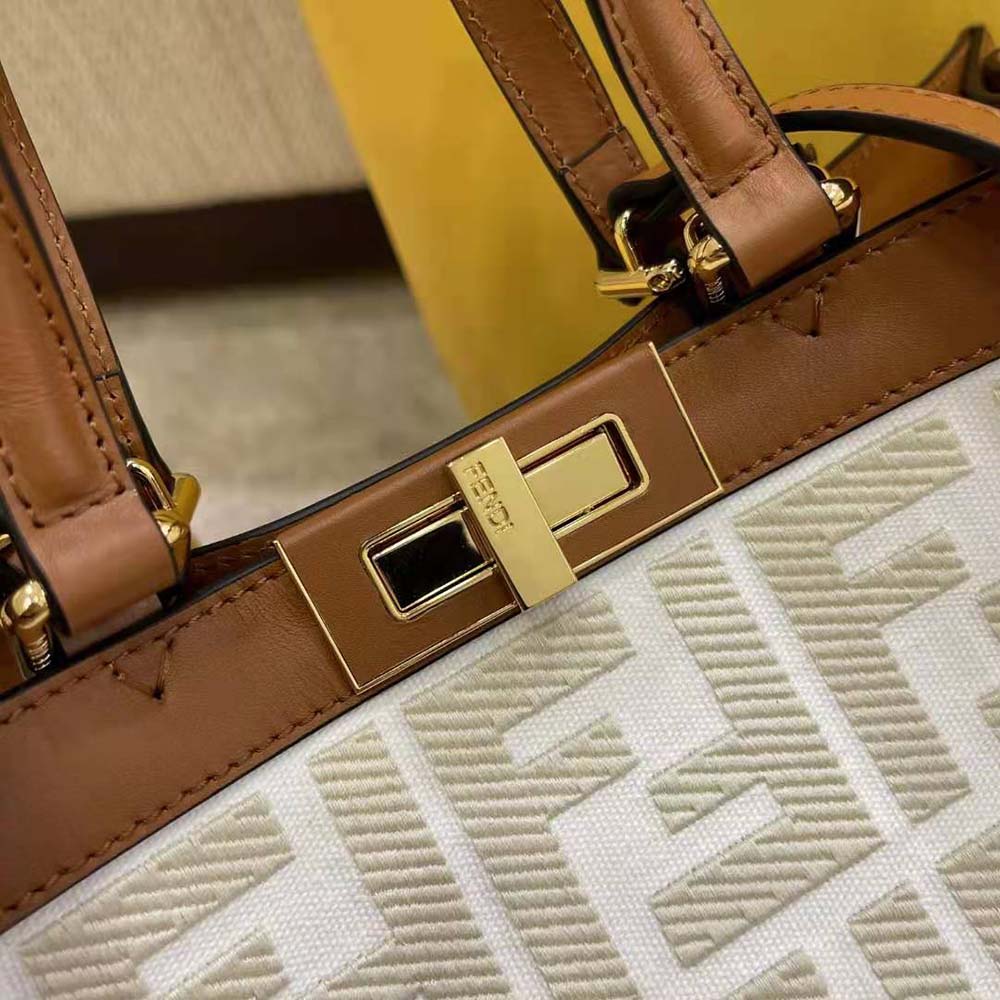 Fendi Women Peekaboo X-Tote Embroidered Canvas Bag-White - image 8