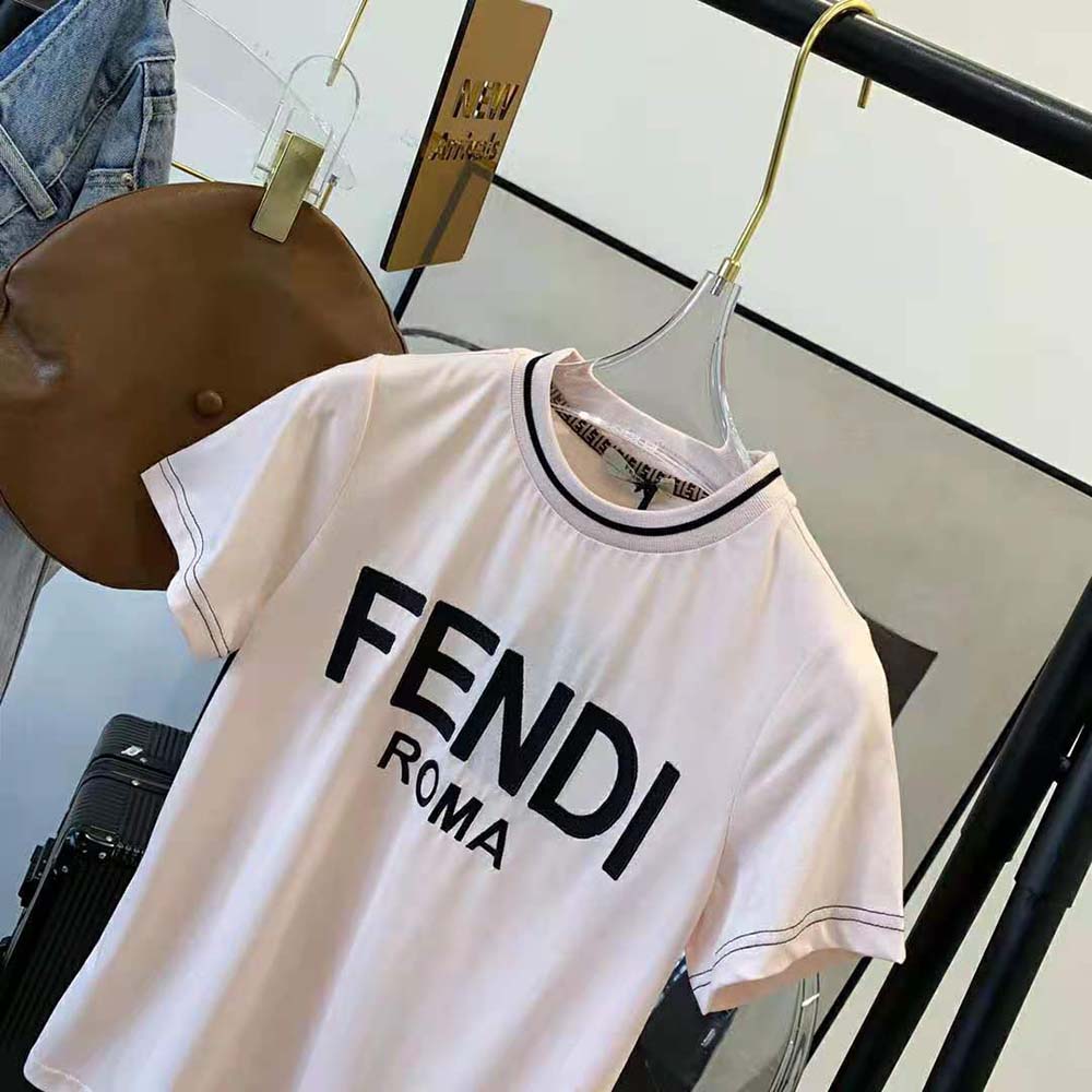 Fendi Women Pink Jersey T-shirt with Crew Neck and Short Sleeves - image 6