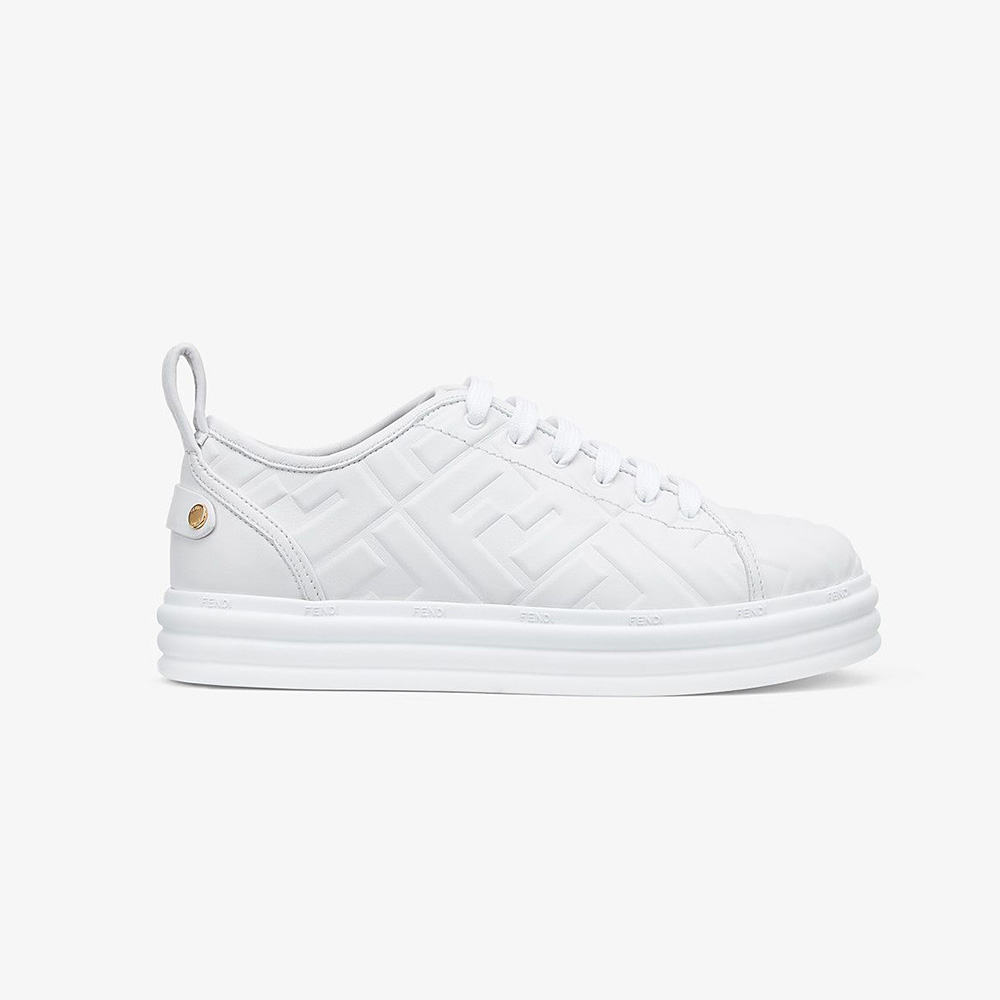 Side view of Fendi Women Shoes Fendi Rise White Leather Flatform Sneakers