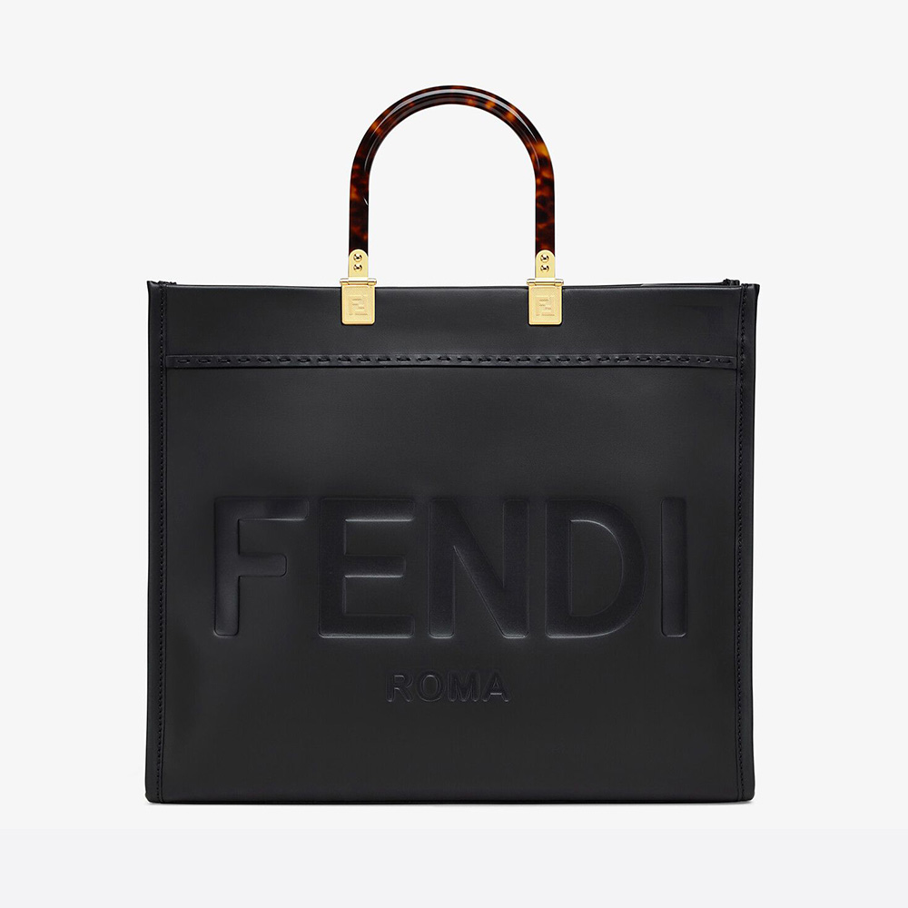 Front view of Fendi Women Sunshine Medium Leather Shopper-Black handbag
