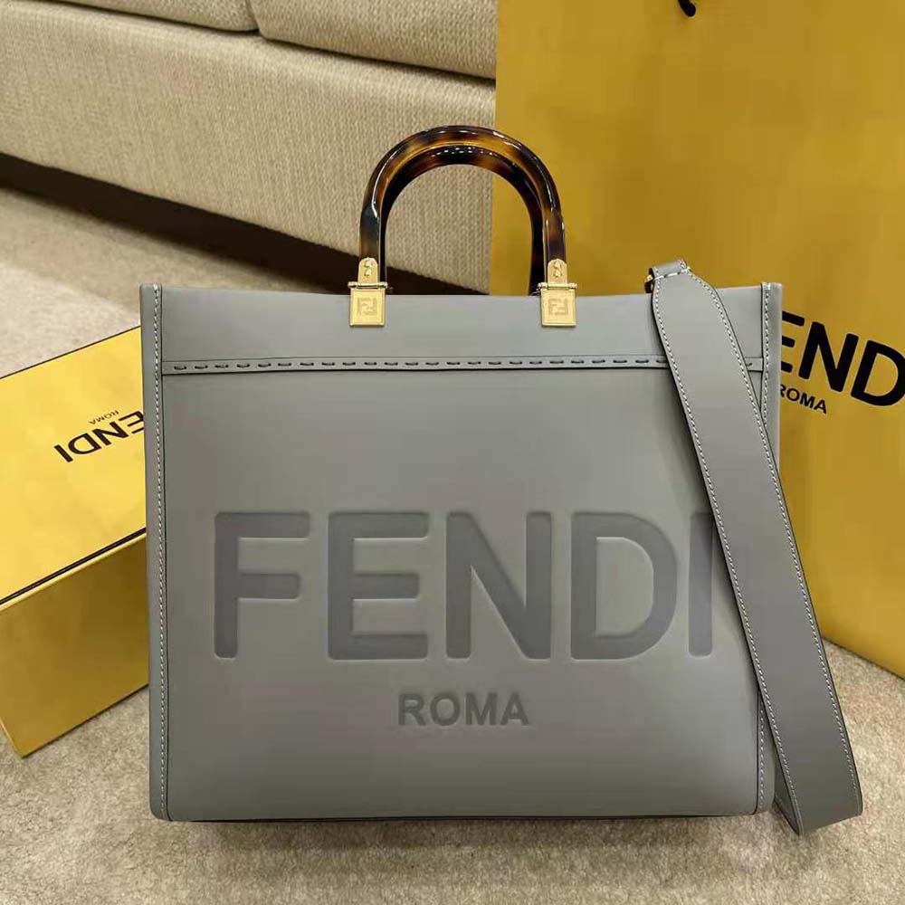 Fendi Women Sunshine Medium Leather Shopper-Silver - image 2