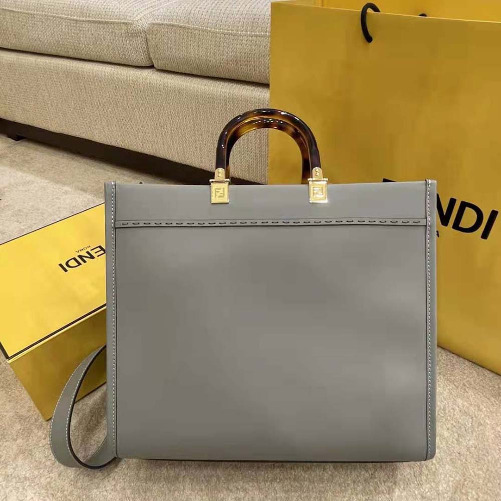 Fendi Women Sunshine Medium Leather Shopper-Silver - image 3