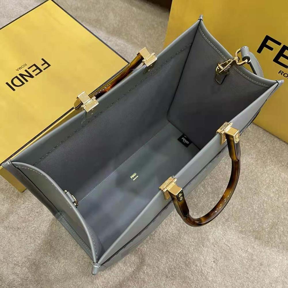 Fendi Women Sunshine Medium Leather Shopper-Silver - image 5