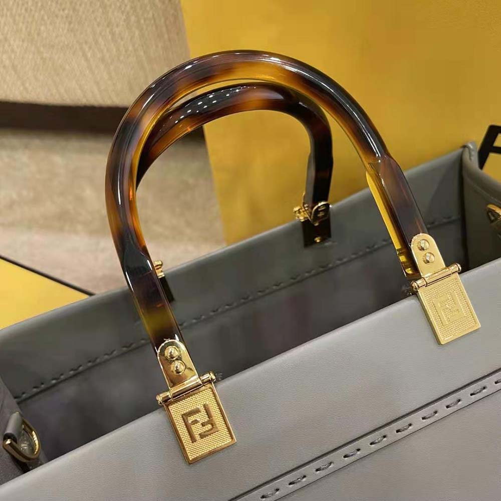 Fendi Women Sunshine Medium Leather Shopper-Silver - image 9