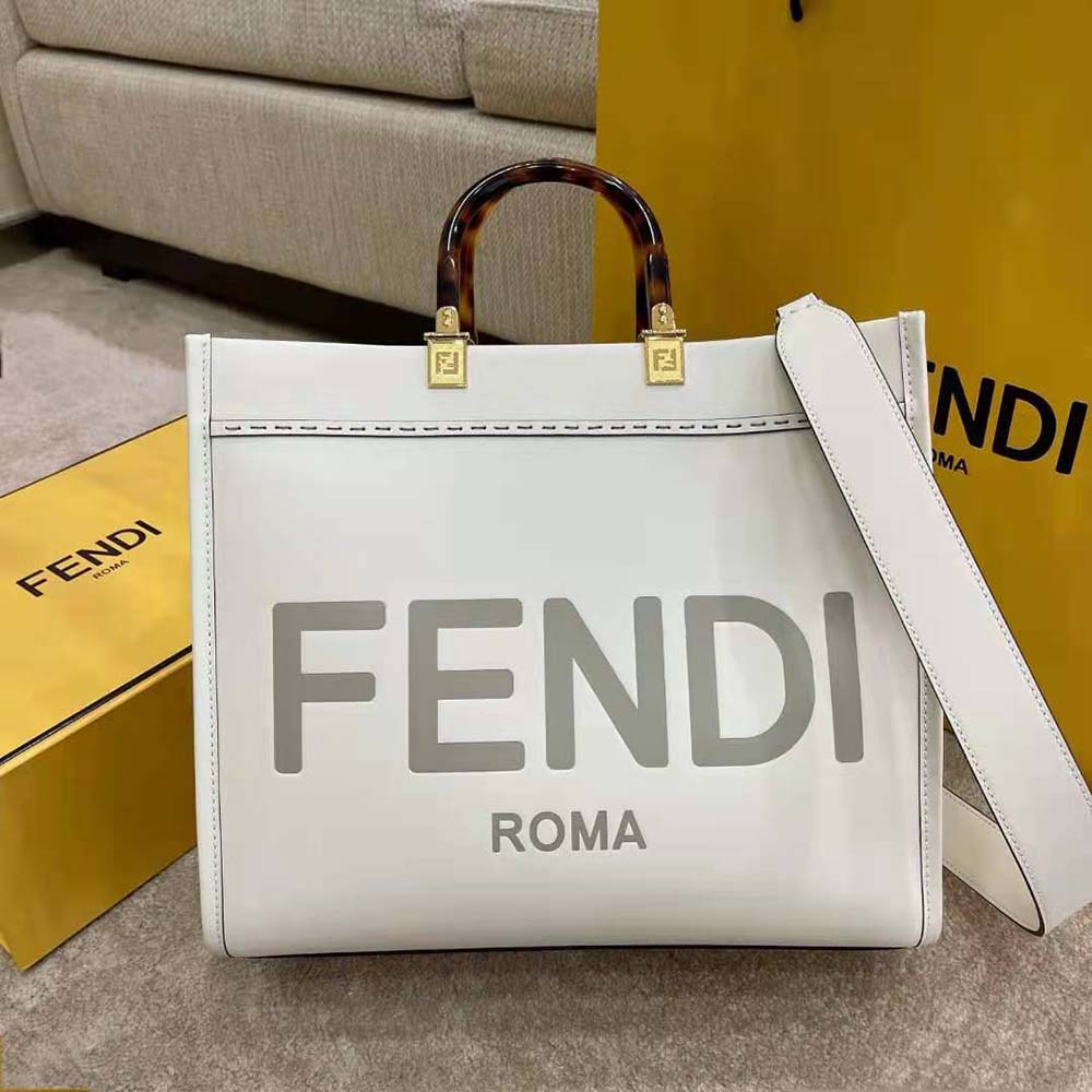 Fendi Women Sunshine Shopper Leather Shopper-White - image 3