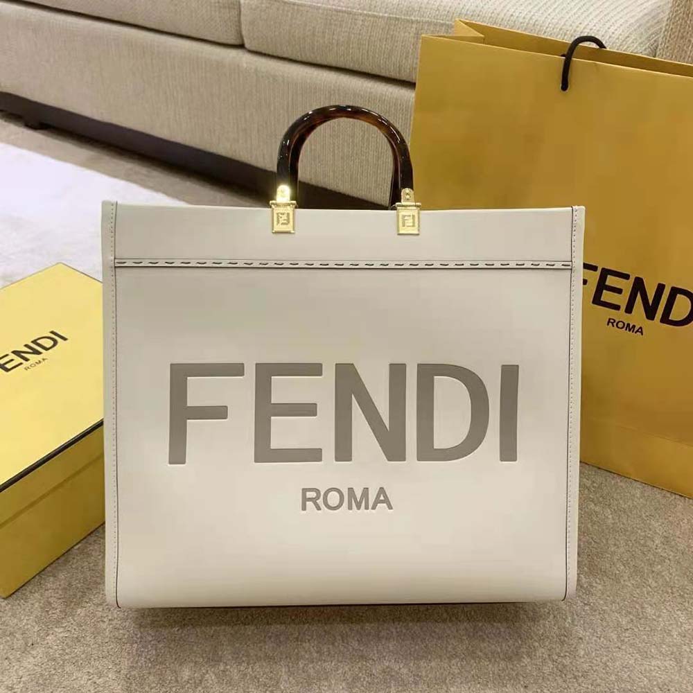 Fendi Women Sunshine Shopper Leather Shopper-White - image 2