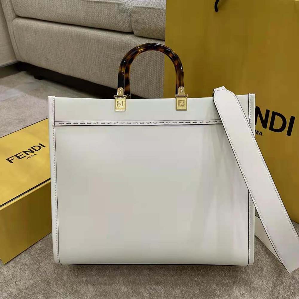 Fendi Women Sunshine Shopper Leather Shopper-White - image 4