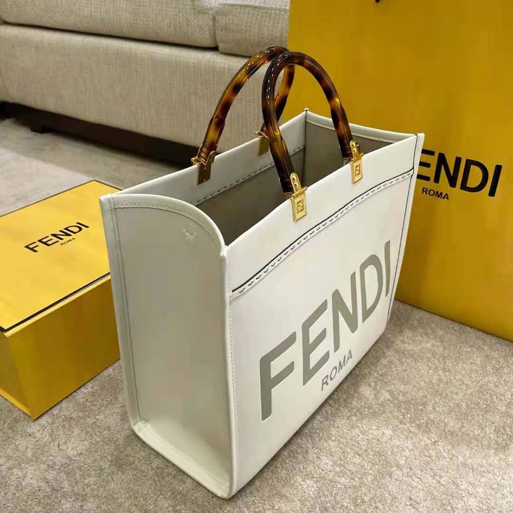 Fendi Women Sunshine Shopper Leather Shopper-White - image 5