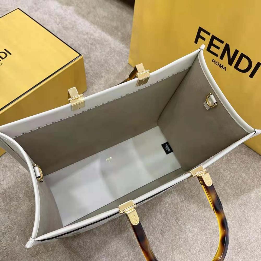 Fendi Women Sunshine Shopper Leather Shopper-White - image 7