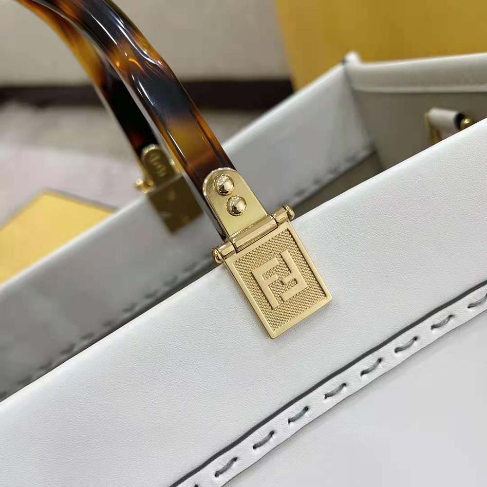 Fendi Women Sunshine Shopper Leather Shopper-White - image 9