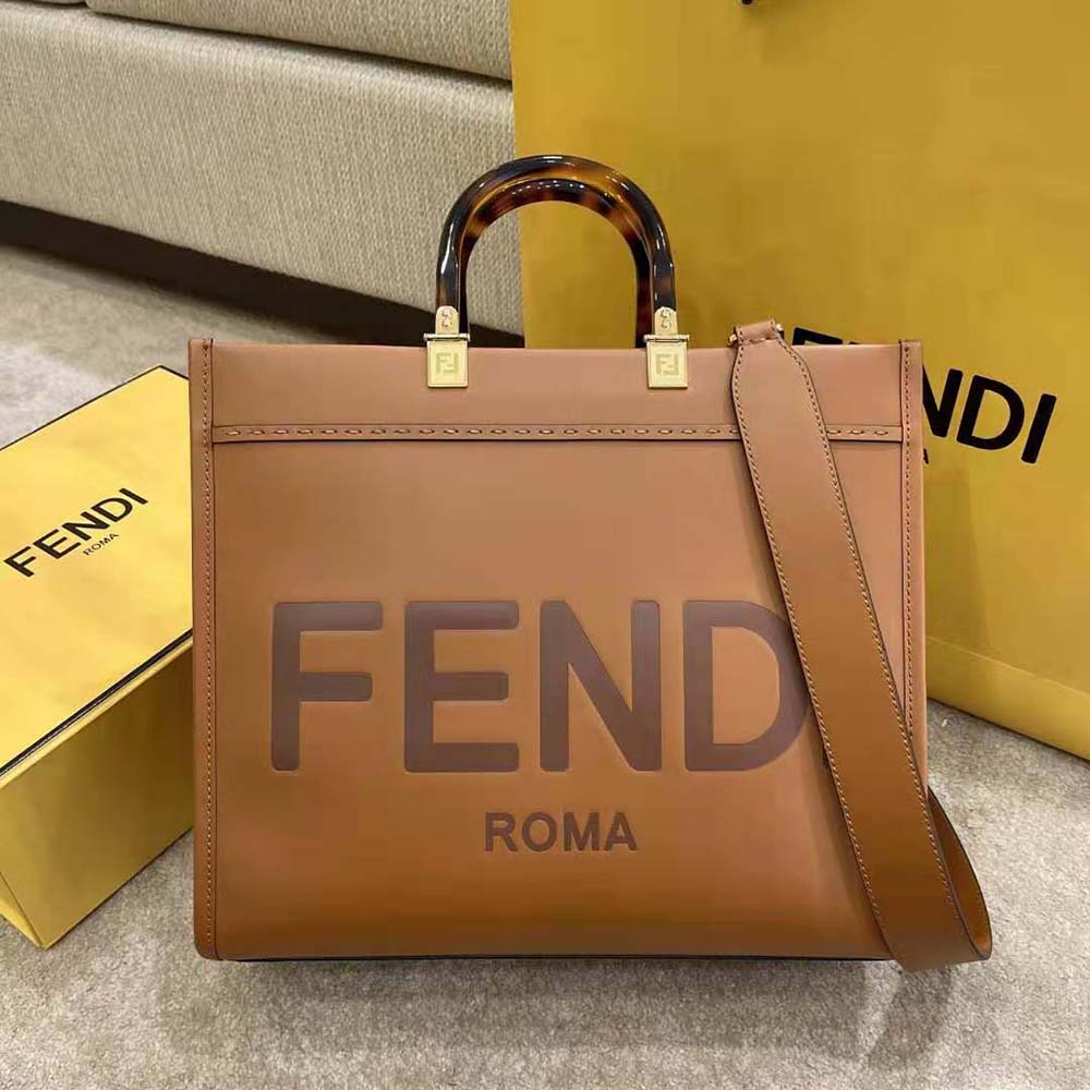 Fendi Women Sunshine Shopper Leather Shopper-Brown - image 2