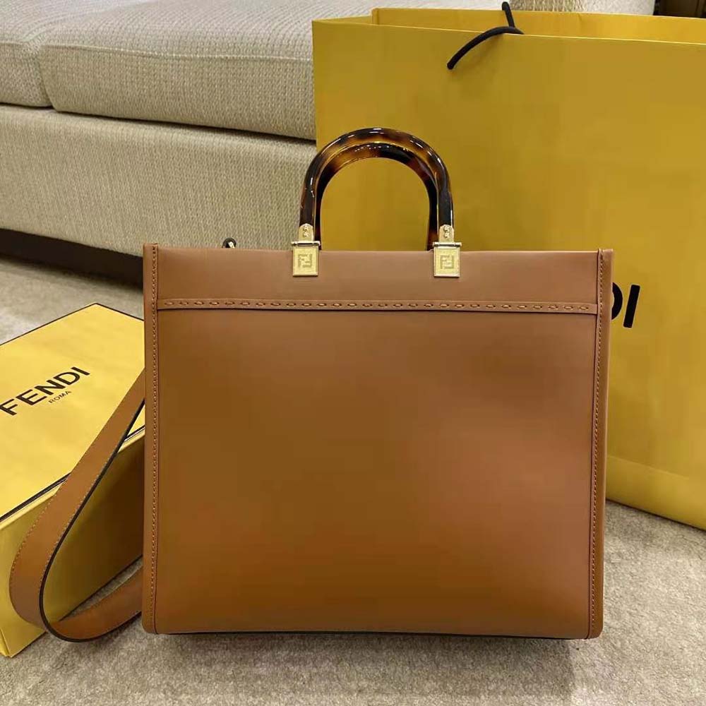 Fendi Women Sunshine Shopper Leather Shopper-Brown - image 3