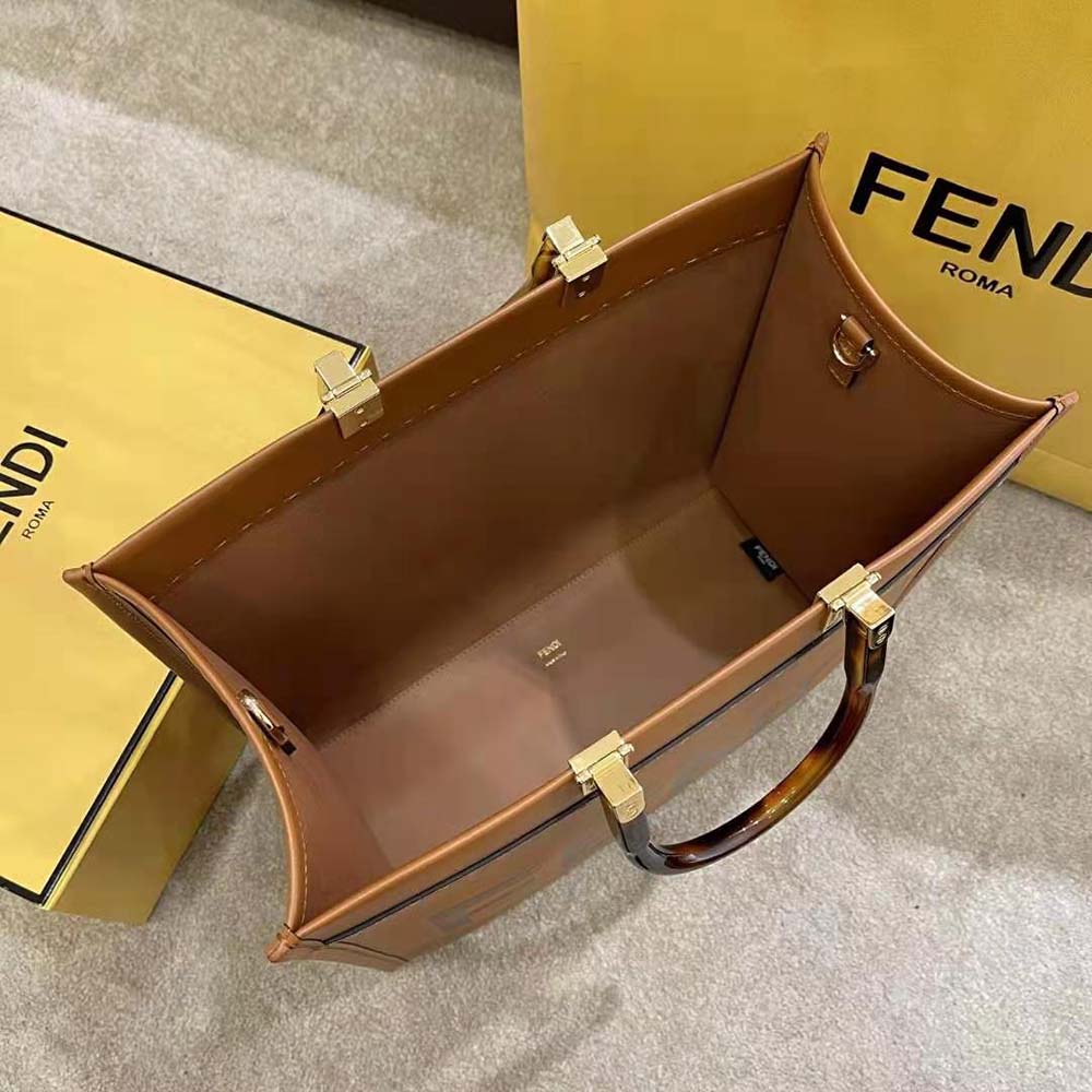 Fendi Women Sunshine Shopper Leather Shopper-Brown - image 5