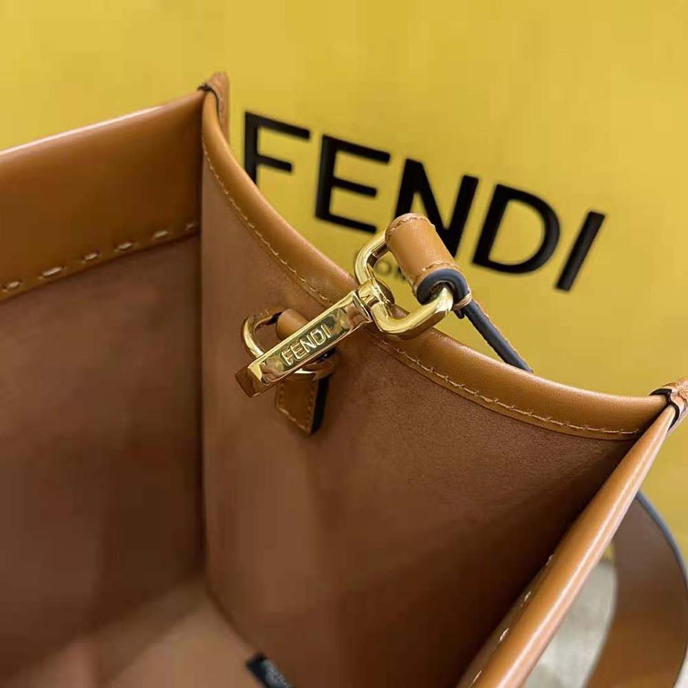 Fendi Women Sunshine Shopper Leather Shopper-Brown - image 9