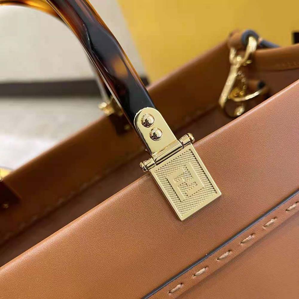 Fendi Women Sunshine Shopper Leather Shopper-Brown - image 8