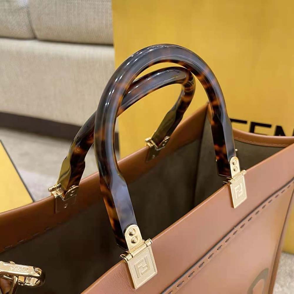 Fendi Women Sunshine Shopper Leather Shopper-Brown - image 7