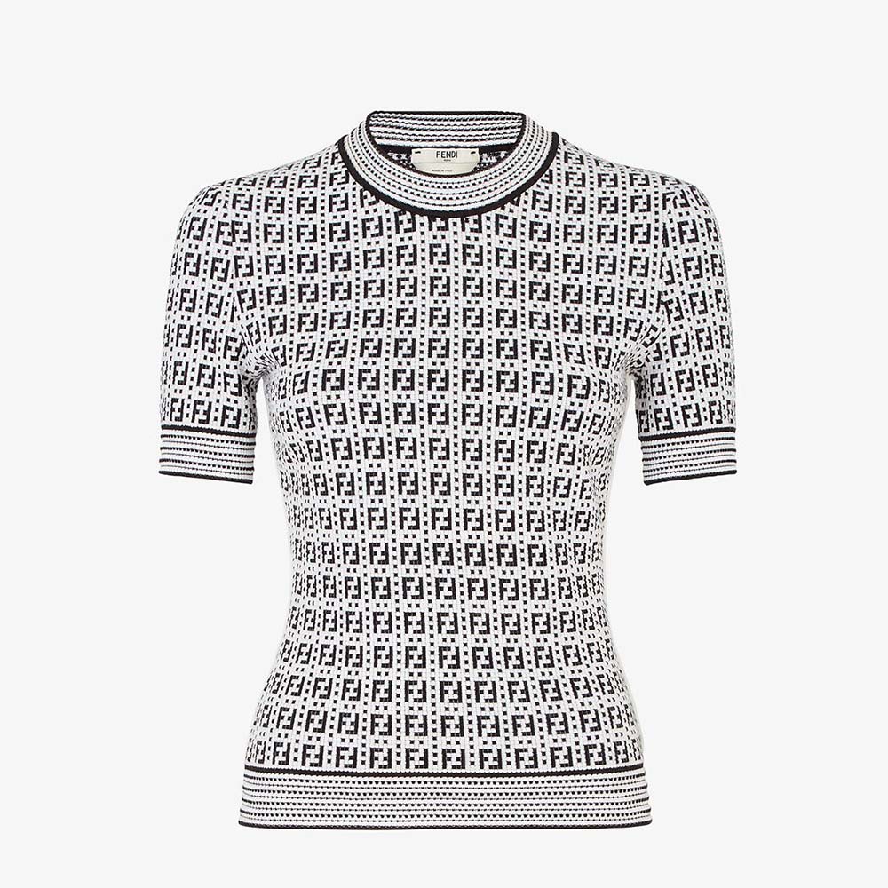 Front view of Fendi Women White Viscose Sweater on mannequin
