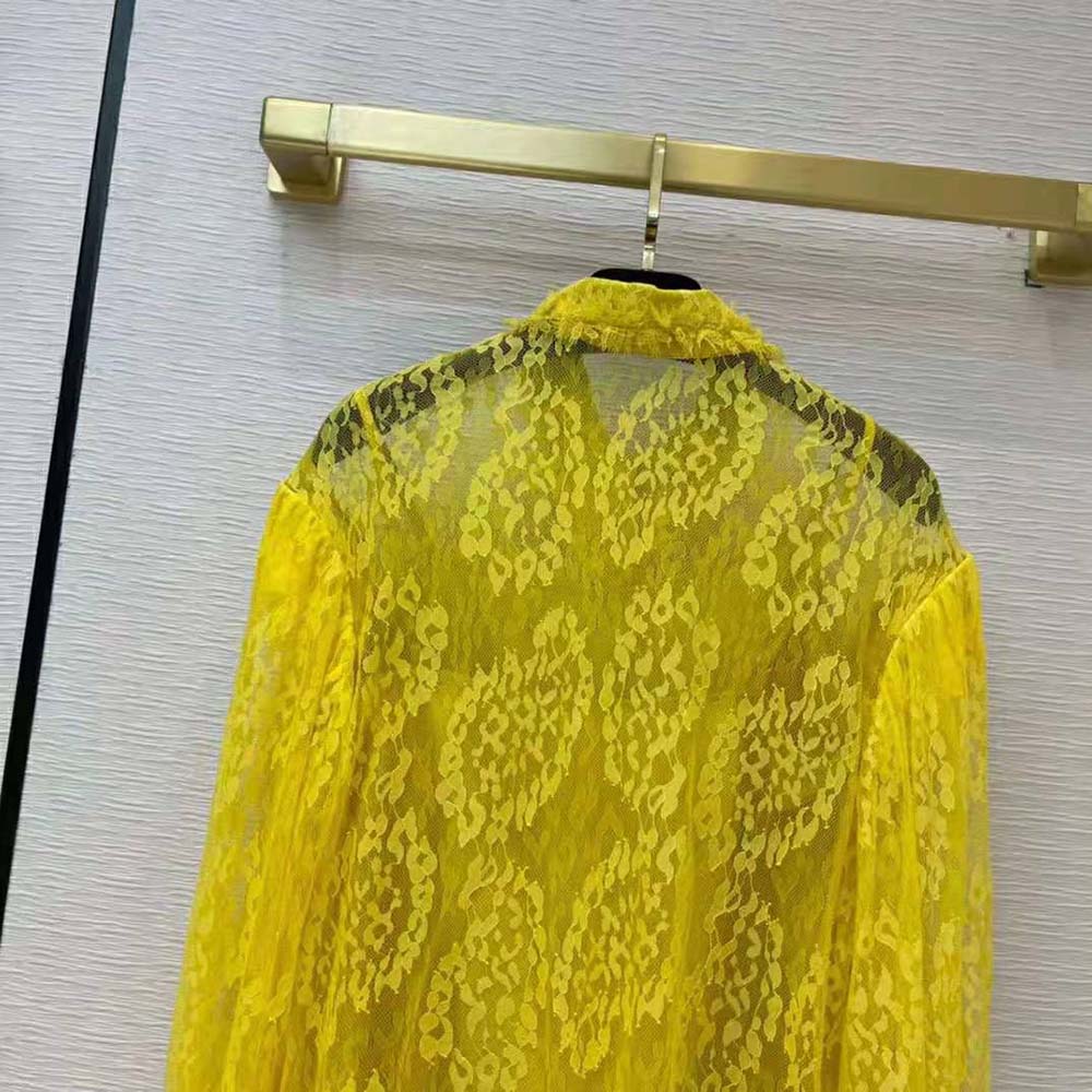 Fendi Women Yellow Lace Shirt with Wide Puff Sleeves - image 5