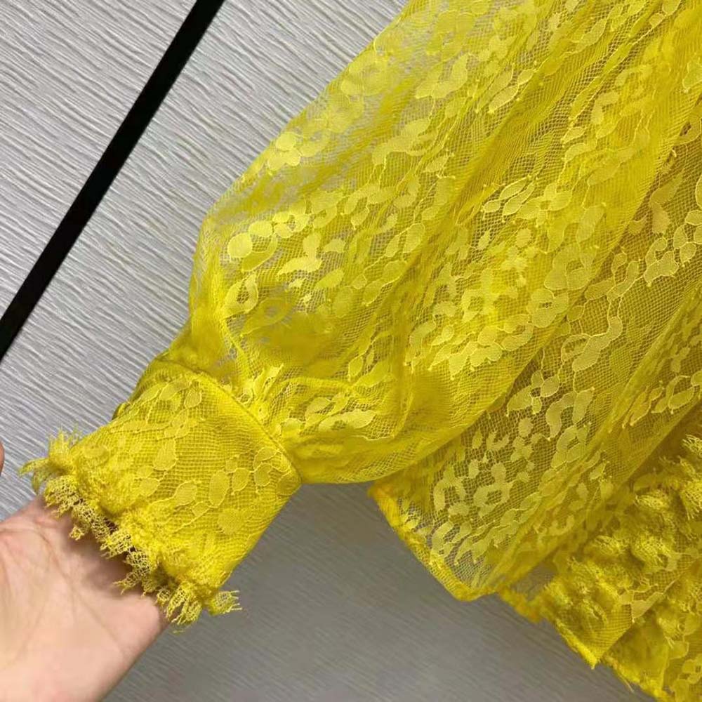 Fendi Women Yellow Lace Shirt with Wide Puff Sleeves - image 8