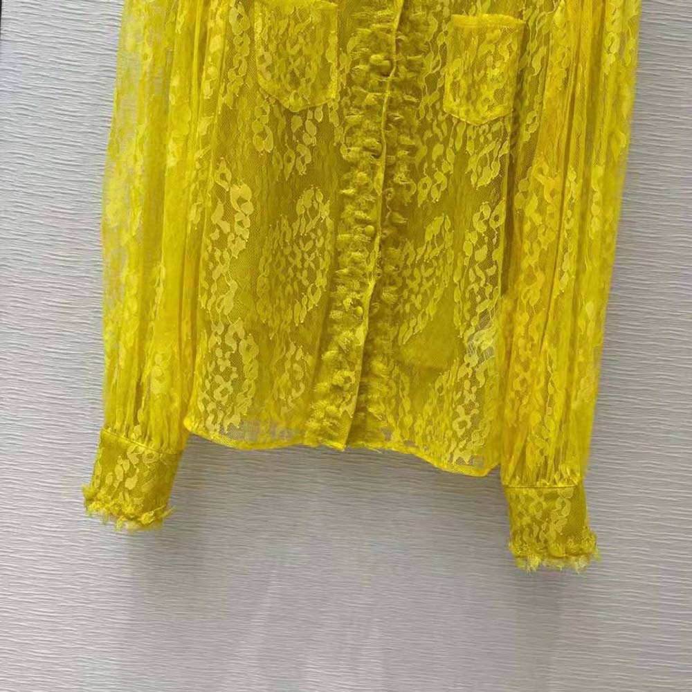 Fendi Women Yellow Lace Shirt with Wide Puff Sleeves - image 7
