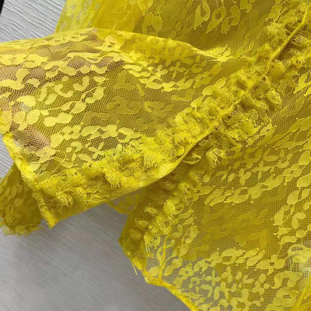 Fendi Women Yellow Lace Shirt with Wide Puff Sleeves - image 6