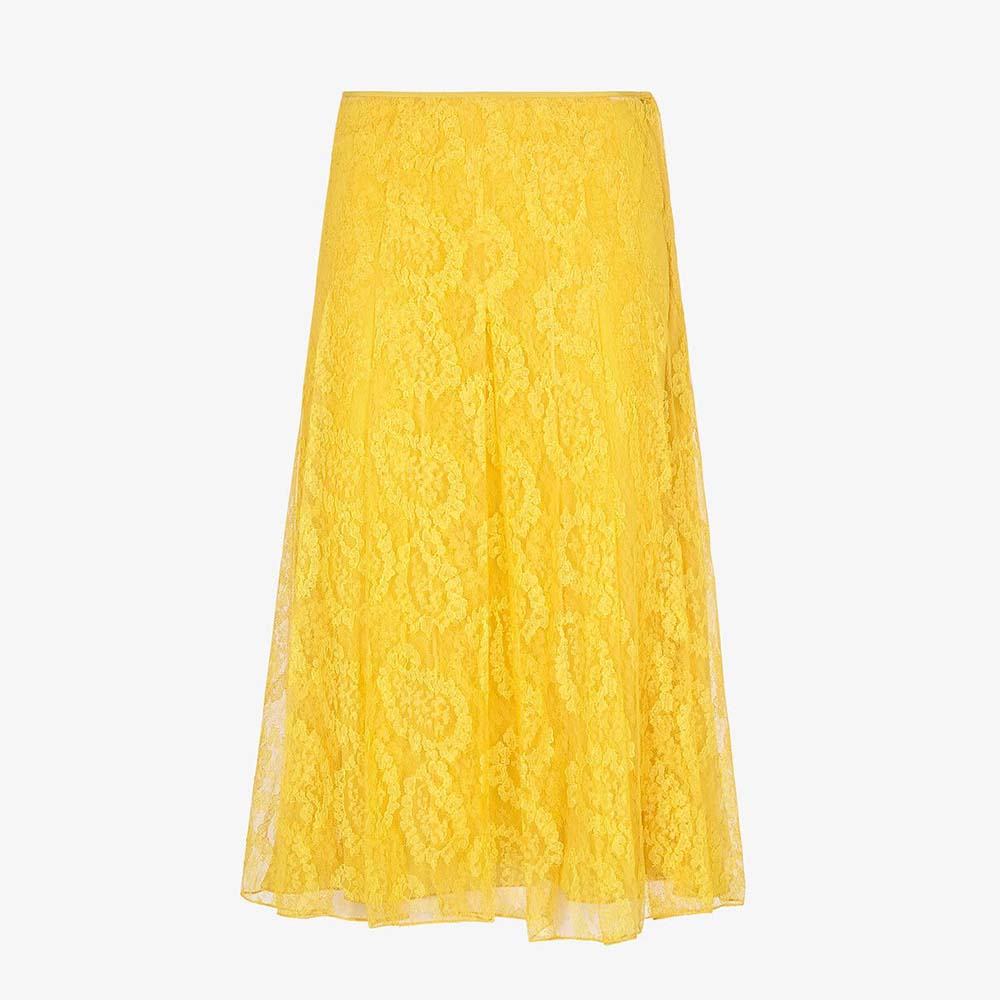 Front view of Fendi Women Yellow Lace Skirt with The ABC of Femininity