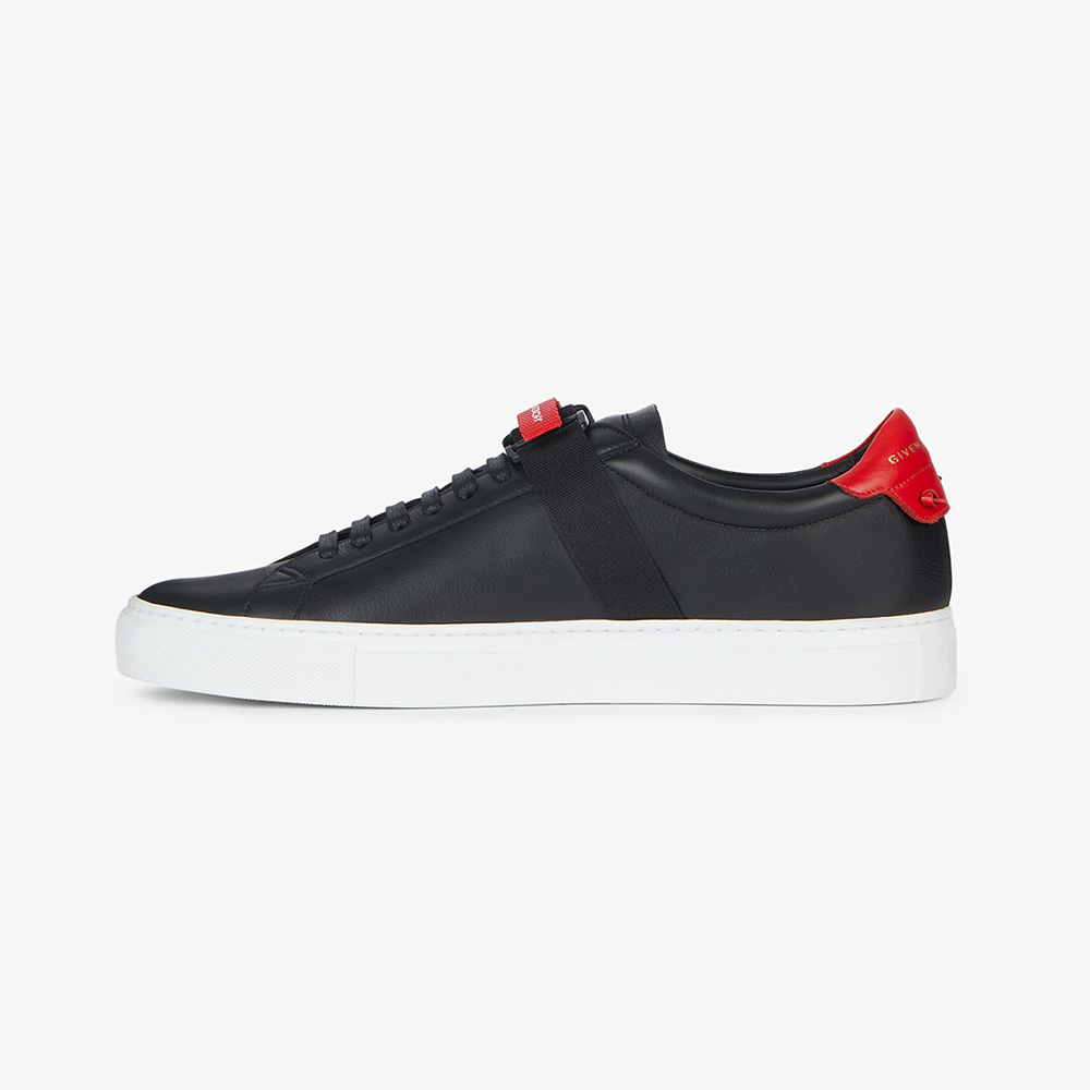 Side view of Givenchy Men Sneakers in Leather with Strap-Black highlighting silhouette