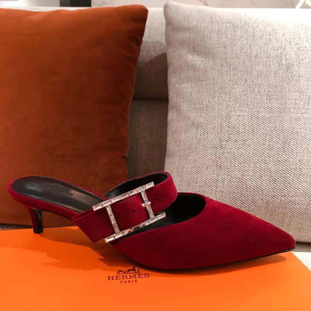 Hermes Women Blink Mule Mule in Suede Goatskin-Maroon - image 4