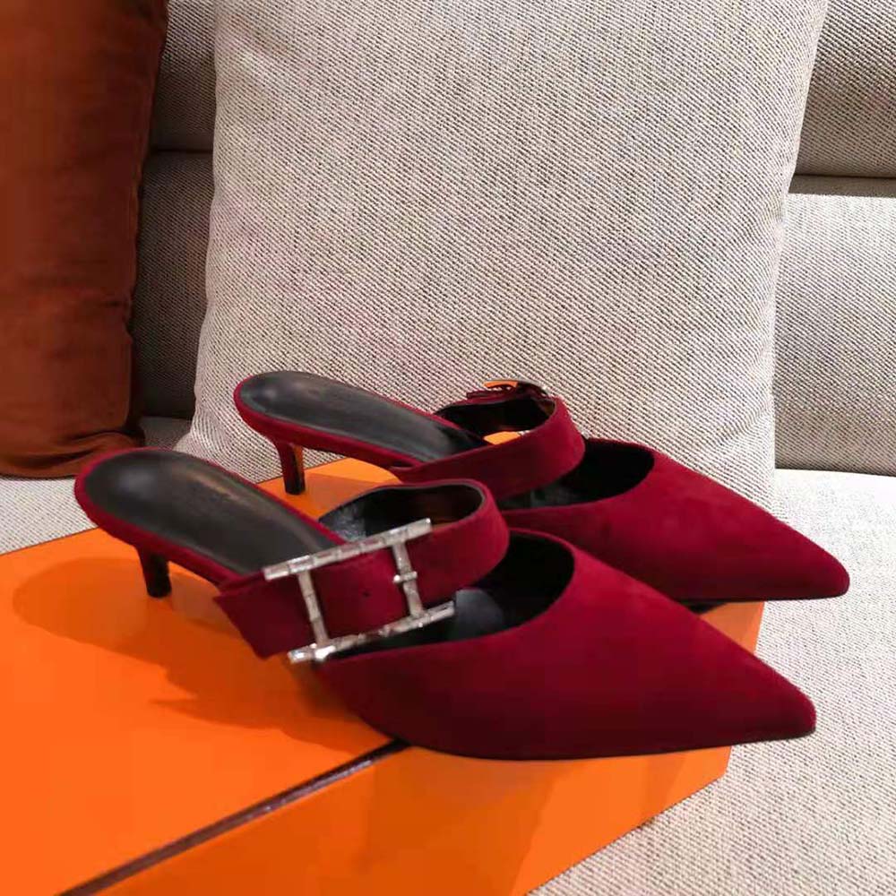 Hermes Women Blink Mule Mule in Suede Goatskin-Maroon - image 6