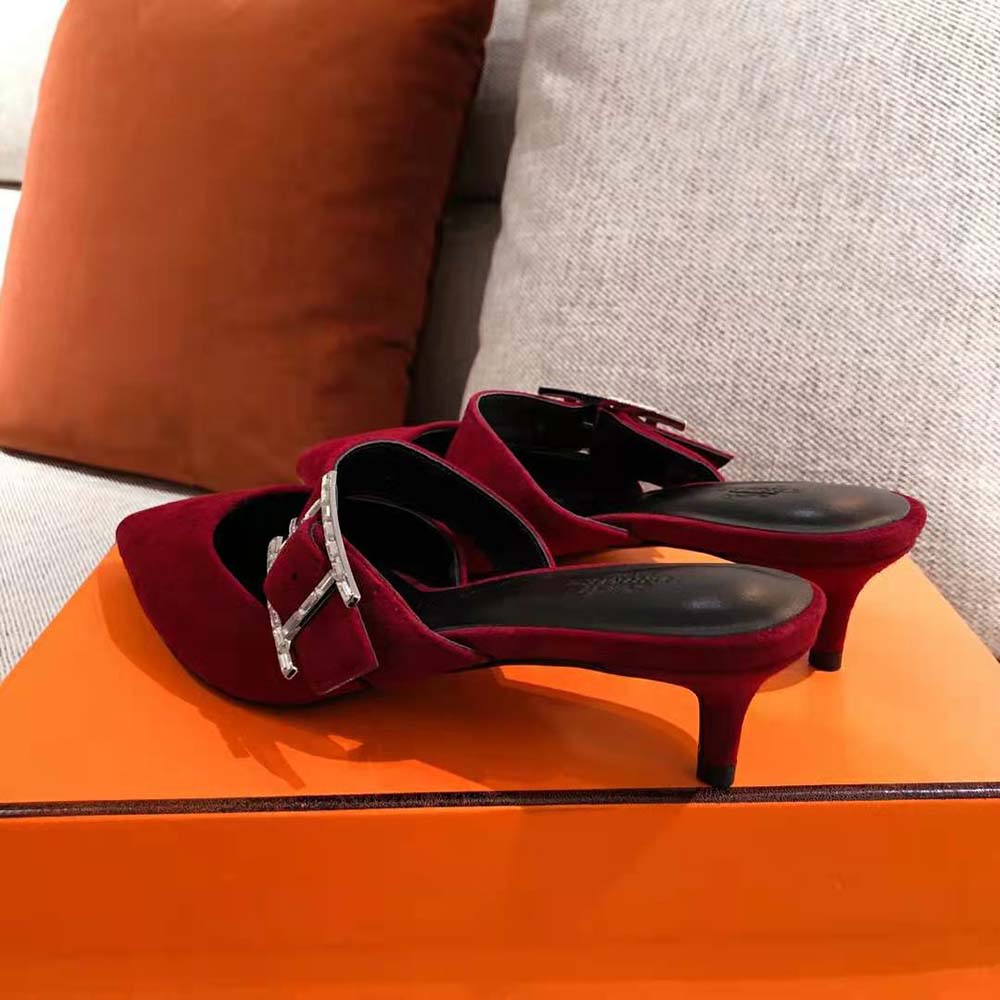 Hermes Women Blink Mule Mule in Suede Goatskin-Maroon - image 5